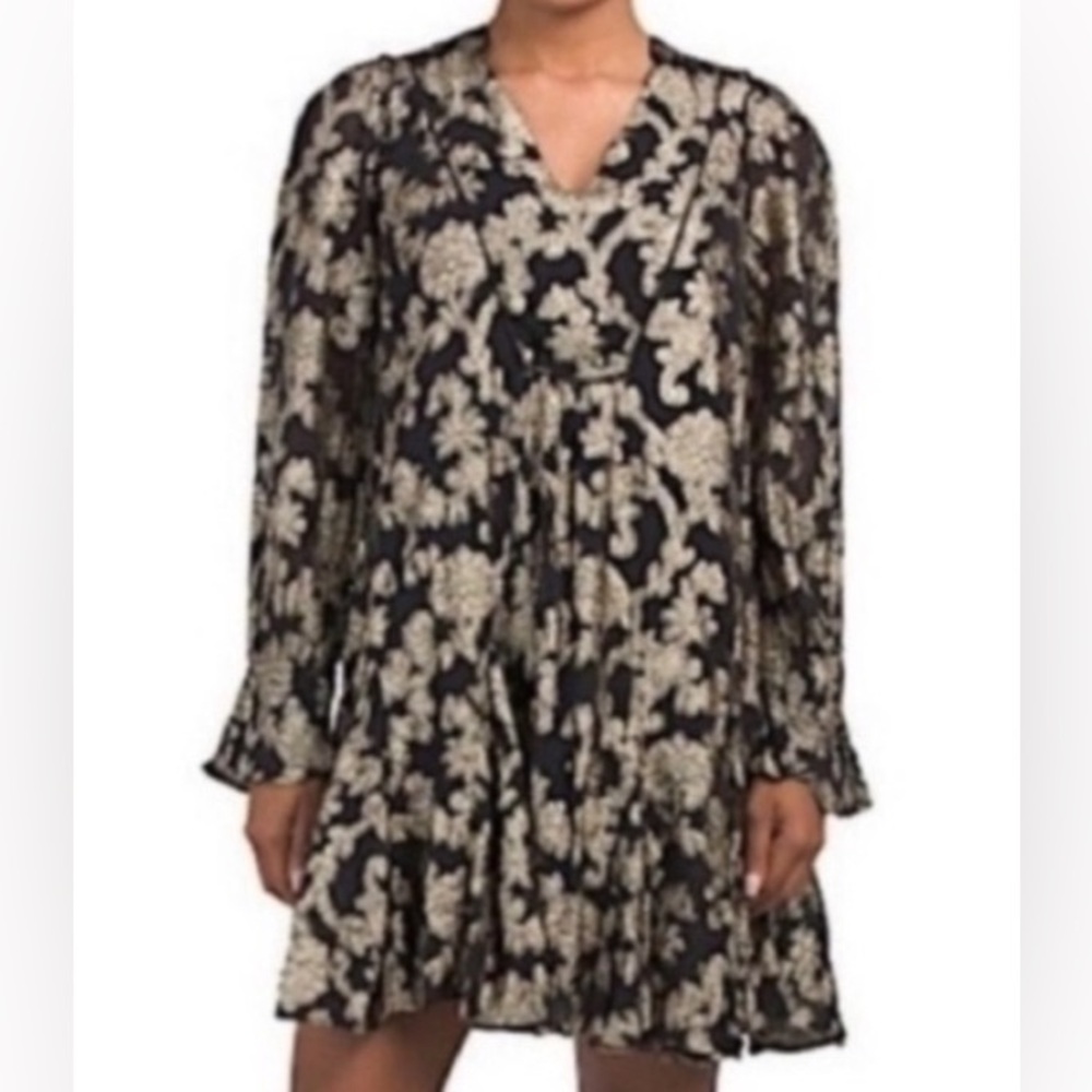 NWT Anthropologie Black & Shimmer Gold Dress -Size Small